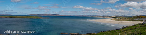 Naran beach, Donegal, panorama looking north towards Glenveagh National Park and mountains © ascantaman