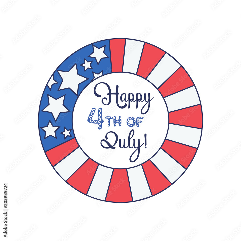 Happy American holiday poster. Colors of USA flag. Colorful design idea on July 4th greeting card, party celebration background. America Independence Day sale decorative banner. Vector illustration Happy American holiday poster. Colors of USA flag. Colorful design idea on July 4th greeting card, party celebration background. America Independence Day sale decorative banner. Vector illustration