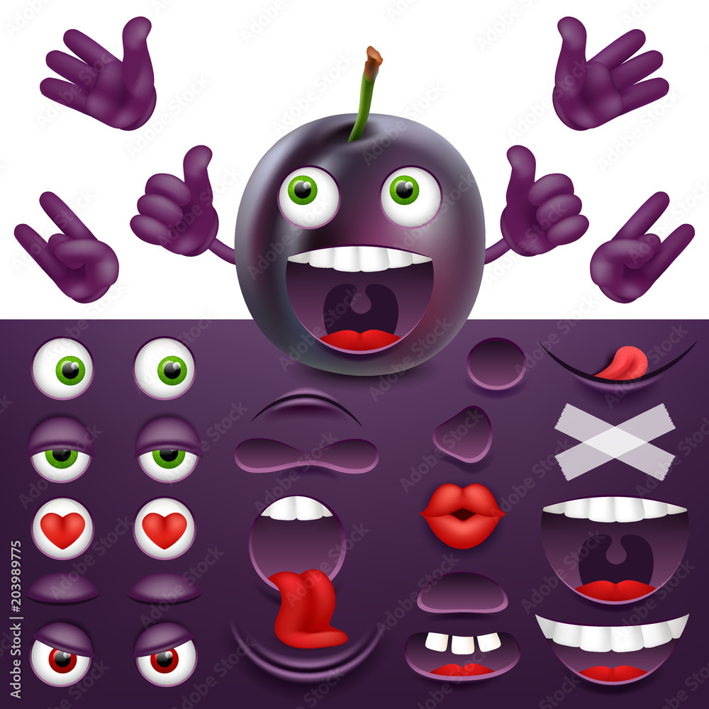 Emoji, smiley creator from plum. Collection of details for creating
