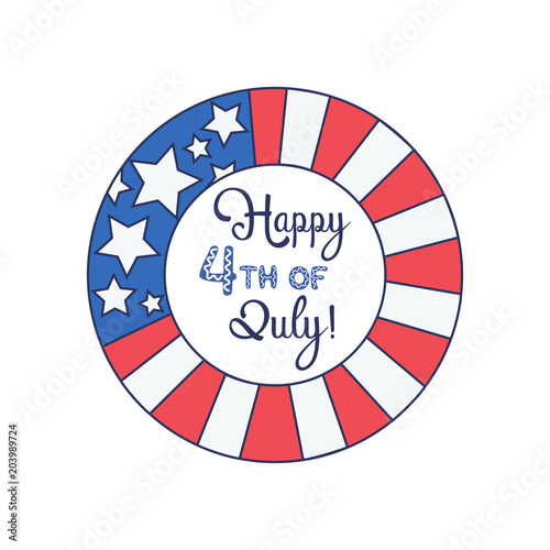 Happy American holiday poster. Colors of USA flag. Colorful design idea on July 4th greeting card, party celebration background. America Independence Day sale decorative banner. Vector illustration