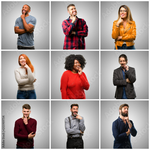 Group of mixed people, women and men confident and happy with a big natural smile laughing