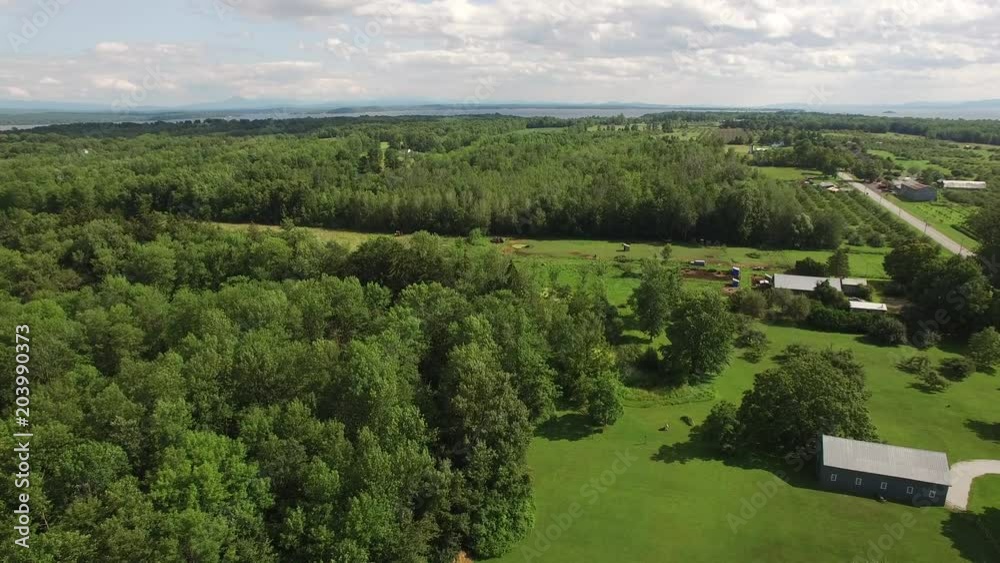 4K aerial drone shot, flying over a small town in Vermont, USA