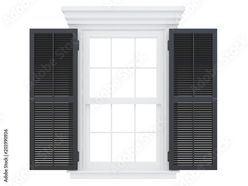 Wallpaper Mural open white window with black doors fonrt view isolated on a white background 3d rendering Torontodigital.ca