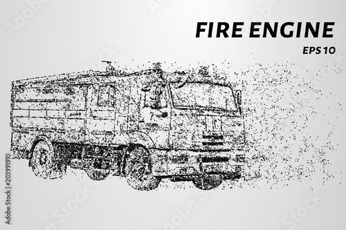 Fire engine from the particles. Fire truck hurries to the rescue. Vector illustration