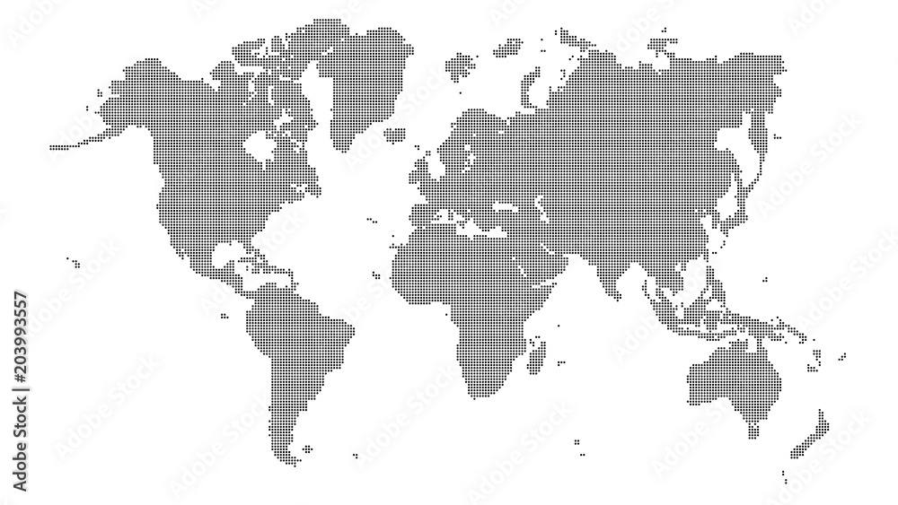 World map vector illustration. Halftone style Earth.Monochrome dotted map concept.