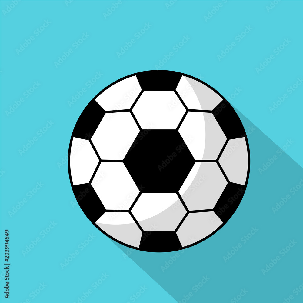 Fototapeta premium Icon of a soccer ball with a long shadow on a blue background.