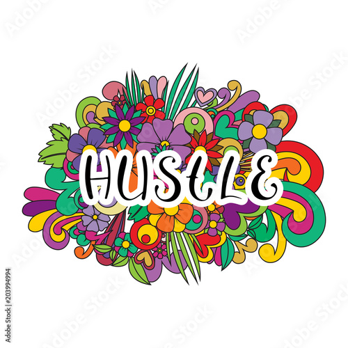 Hustle Tangle pattern background. Doodle flowers and text for the partner dancing. Vector illustration.