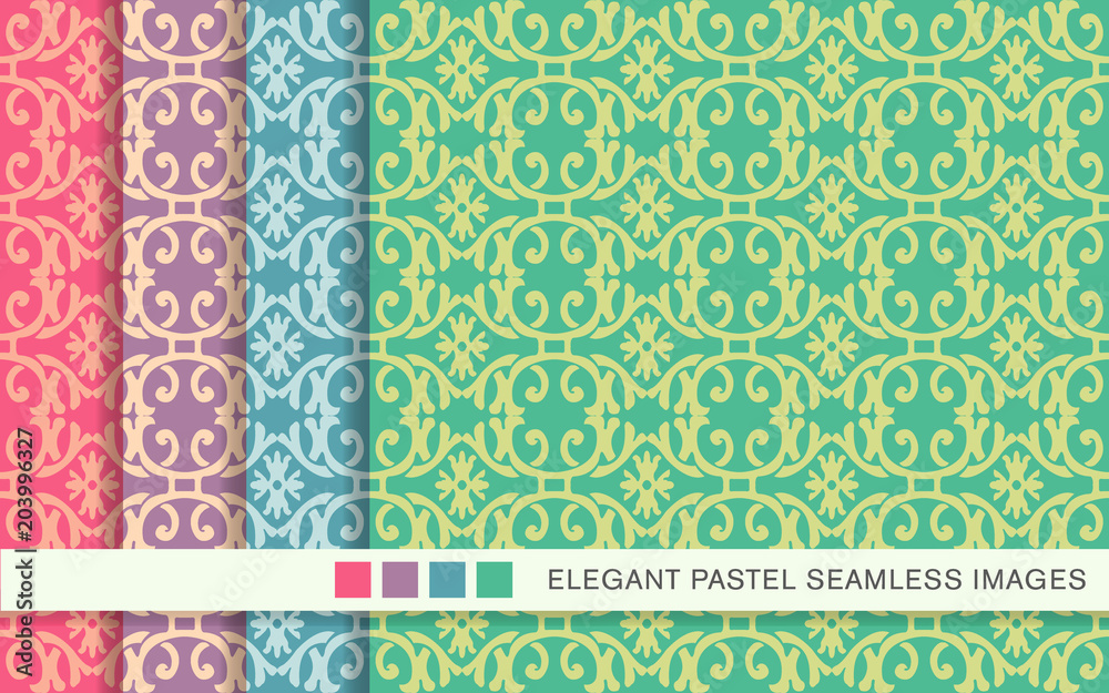 Seamless pastel background set Spiral Curve Cross Frame Flower