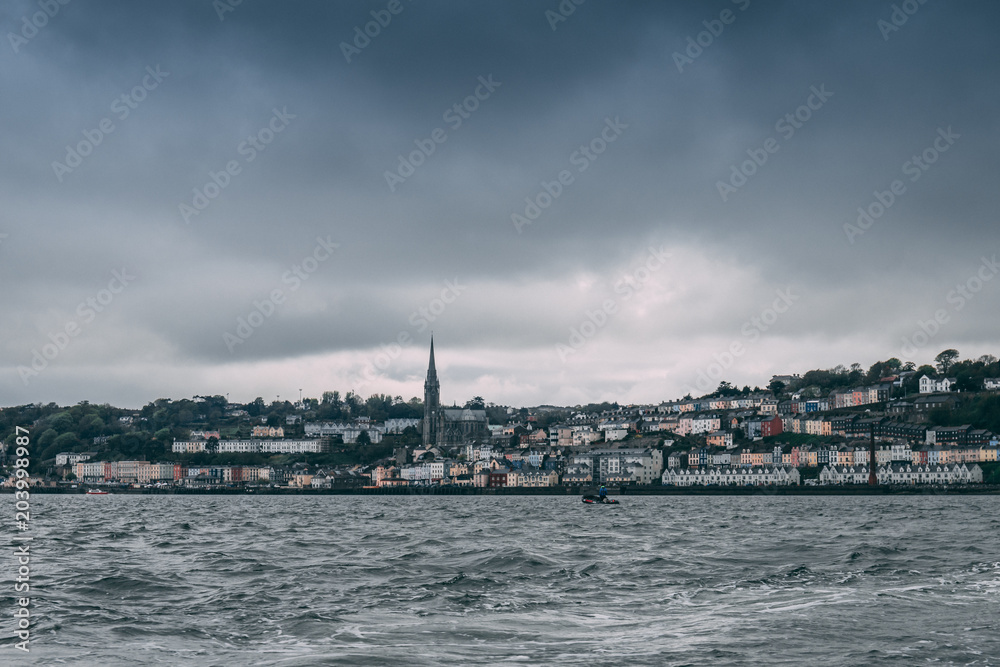 The town of Cobh , which sits on an island in Cork city’s harbour, as seen from the sea. It’s known as the Titanic’s last port of call in 1912.