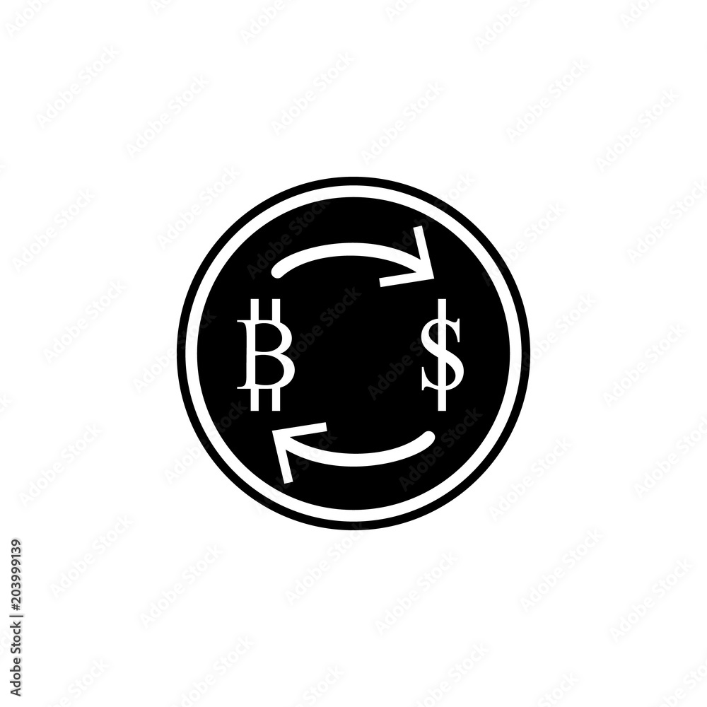 Currency Exchange symbol with arrow, from bitcoin to dollar icon Currency Exchange symbol with arrow, from bitcoin to dollar icon