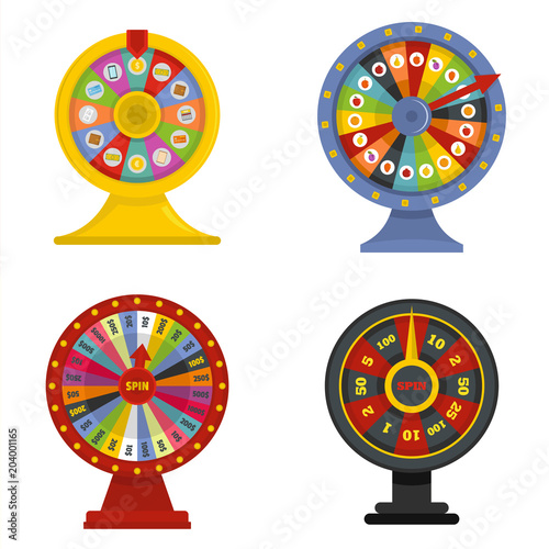 Spin wheel banner concept set. Flat illustration of 4 spin wheel world vector banner square concepts isolated on white