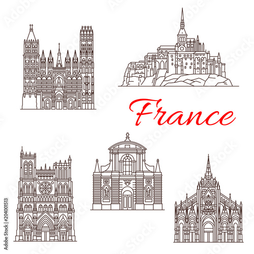 France travel landmarks vector buildings icons