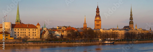 Panoramic view of old Riga-capital of Latvia at sunny day.