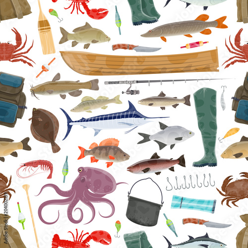 Vector fisherman sport and fishing fish pattern