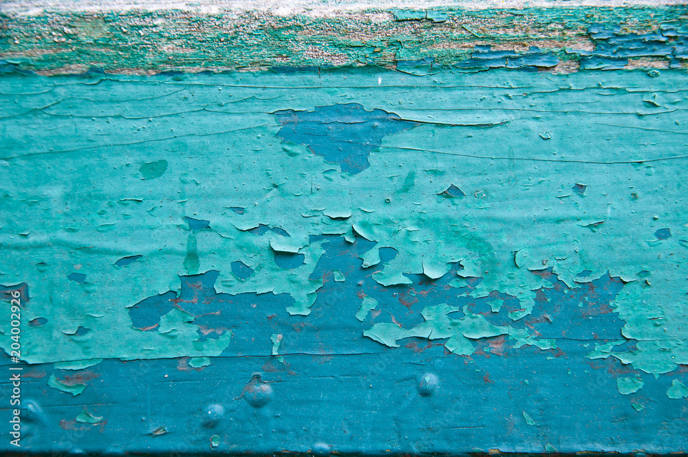 wood, old, board, cracks, paint, blue, green, peeled, shadow play