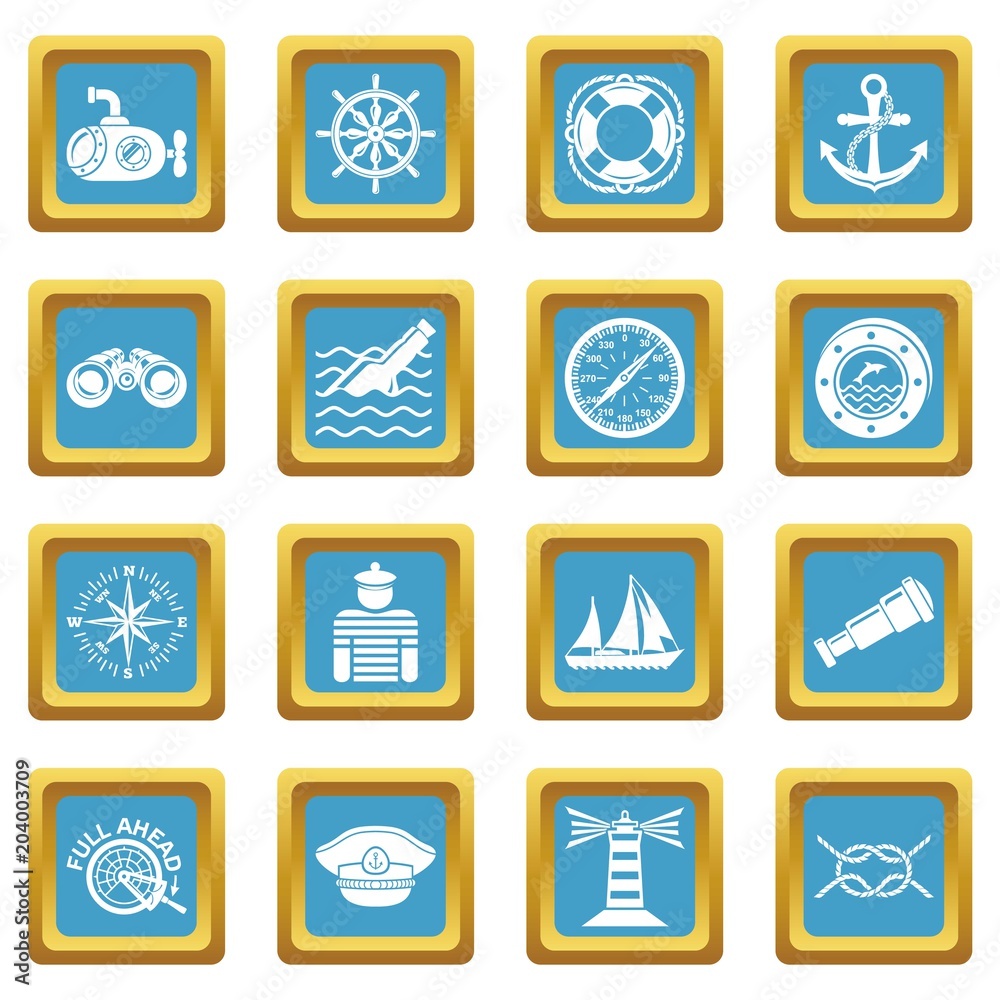Nautical icons set sapphirine square vector