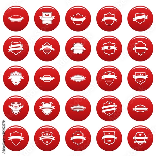 Shield badge icons set. Simple illustration of 25 shield badge vector icons red isolated