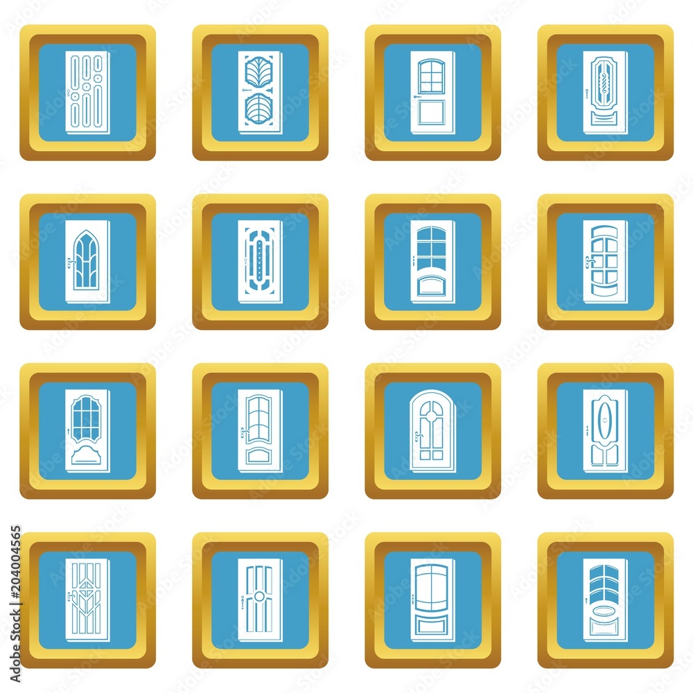 Door icons set sapphirine square vector Door icons set sapphirine square vector