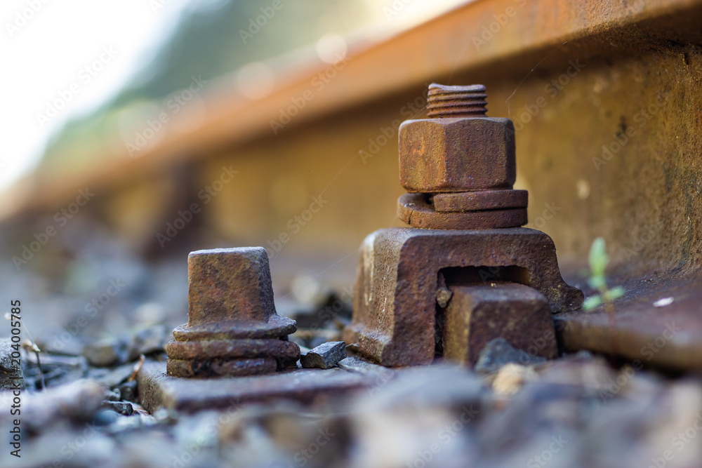Old railway line. Fastening rails to railway sleepers. Old railway line. Fastening rails to railway sleepers.