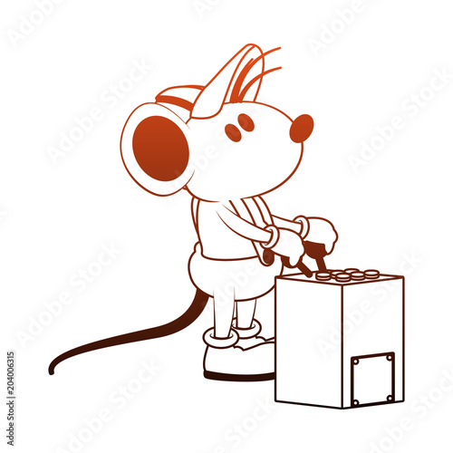 Worker mouse with crane controls vector illustration graphic design