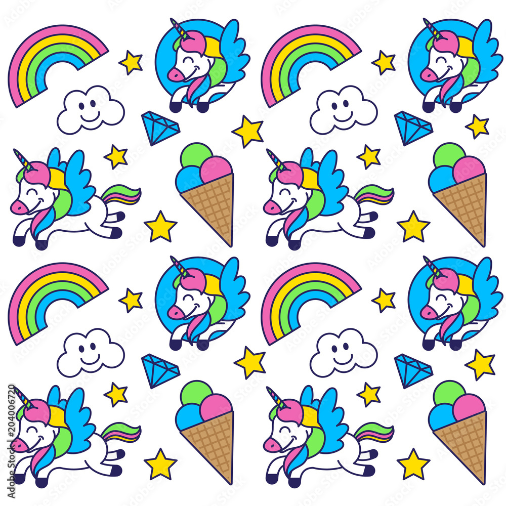 Pattern with happy unicorn 