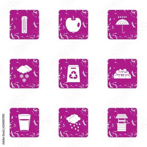 Eco place icons set, grunge style