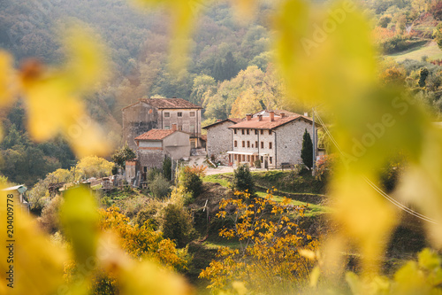Small village among the green Italian hills.