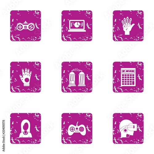Gaming way icons set, grunge style