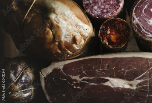 Closeup of charcuterie meat products photo