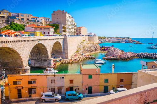 The Vallon des Auffes - fishing haven with small old houses, Marseilles, France photo