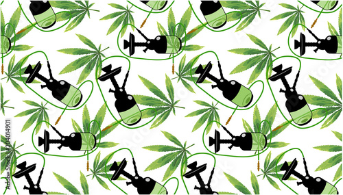 Marijuana leaves and Hookah seamless pattern.