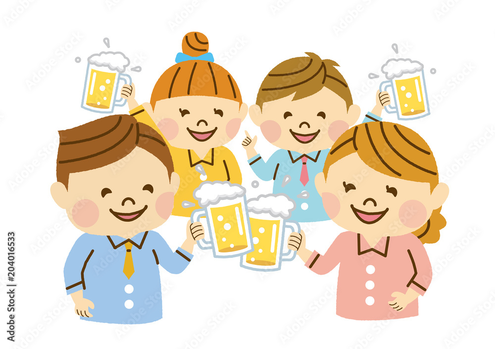 ビールで乾杯する会社員 ビールで乾杯する会社員