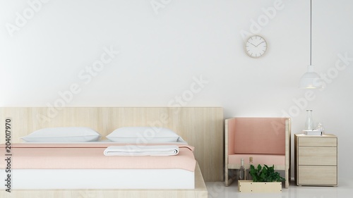 Bedroom Interior Japanese minimal style -3D rendering decoration white background   