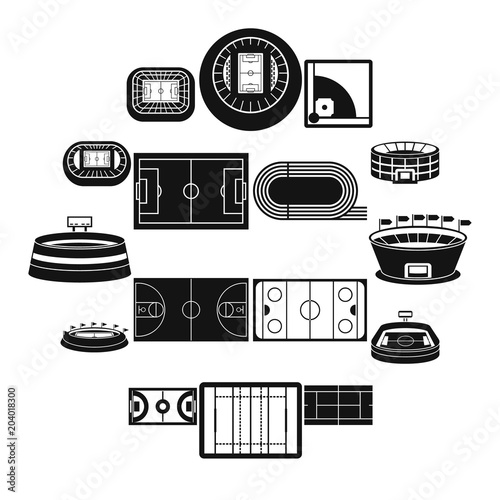 Sport stadium icons set, simple style