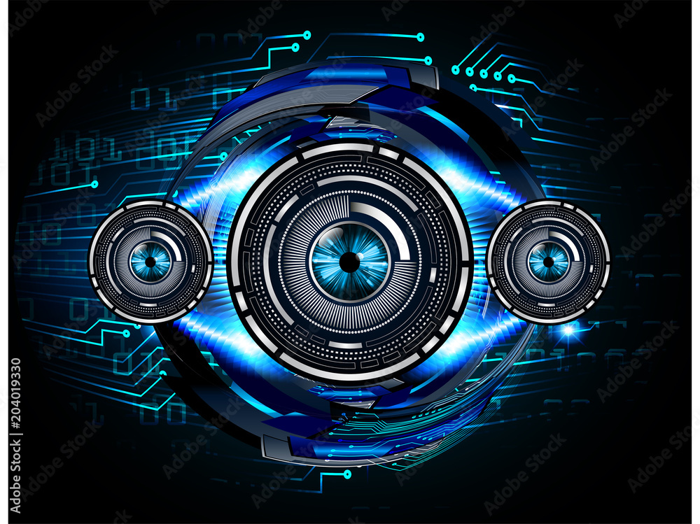 binary circuit board future technology, blue eye cyber security concept background, abstract hi speed digital internet.motion move blur. pixel vector