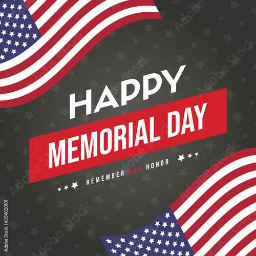 Happy memorial day greeting card with flag