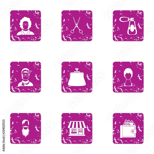 Coiffeur icons set, grunge style
