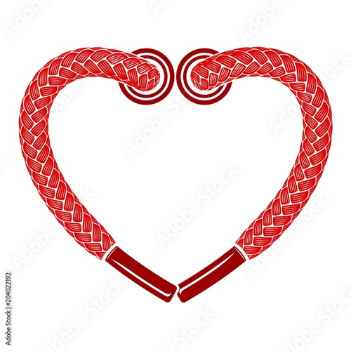 Red heart shoelaces icon, simple style