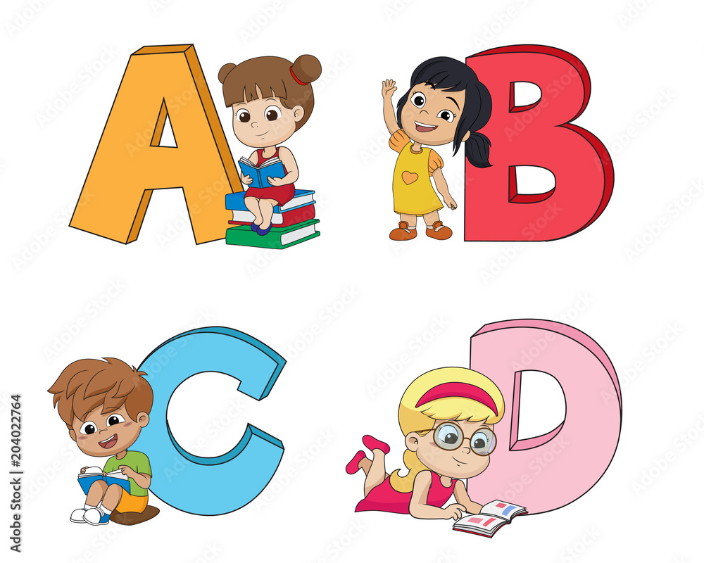 Children learn the English alphabet.Vector and illustration. Children learn the English alphabet.Vector and illustration.