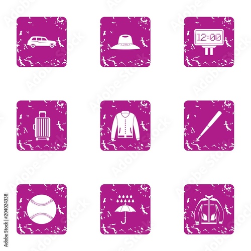 Family sport icons set, grunge style