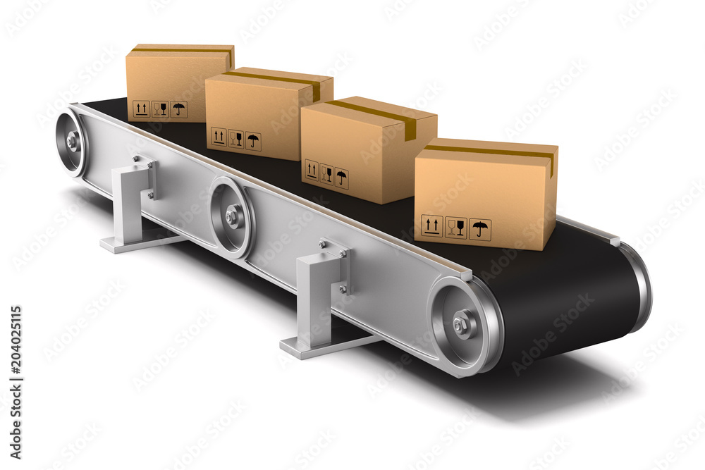 conveyor on white background. Isolated 3D illustration conveyor on white background. Isolated 3D illustration