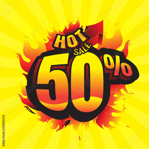 hot sale burn. discount 50%. business promotion. vector illustration. on Yellow background