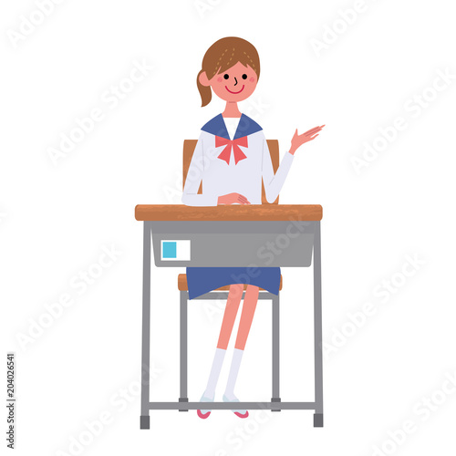 イスに座る女子学生 イラスト セット
