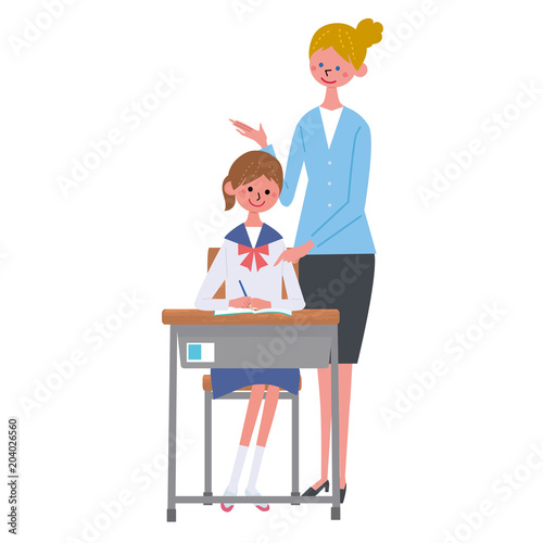 英語勉強する女子学生 イラスト
