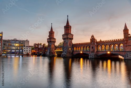 The River Spree and the Oberbaumbruecke in Berlin after sunset