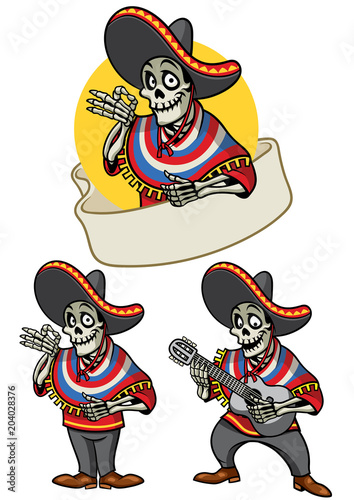 cartoon of skull mexican set