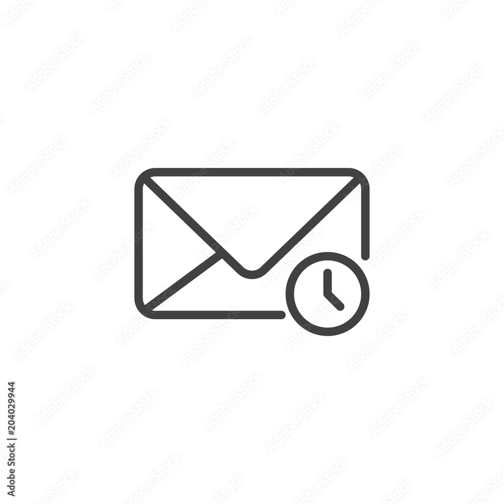 Envelope and clock outline icon. linear style sign for mobile concept and web design. Express mail simple line vector icon. Symbol, logo illustration. Pixel perfect vector graphics Envelope and clock outline icon. linear style sign for mobile concept and web design. Express mail simple line vector icon. Symbol, logo illustration. Pixel perfect vector graphics