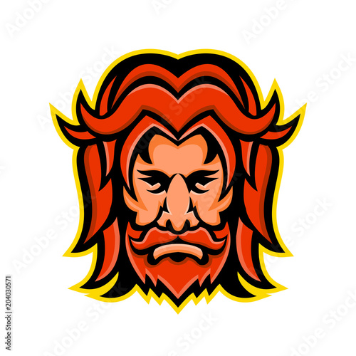 Mascot icon illustration of head of Baldr, Balder or Baldur, a god in Norse mythology, and a son of the god Odin viewed from front on isolated background in retro style.