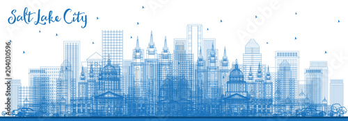 Outline Salt Lake City USA Skyline with Blue Buildings.