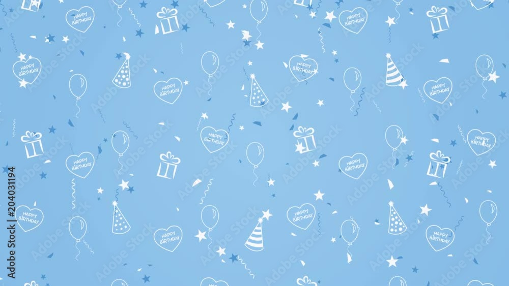Abstract background Happy Birthday with balloons, party hats and hearts Abstract background Happy Birthday with balloons, party hats and hearts